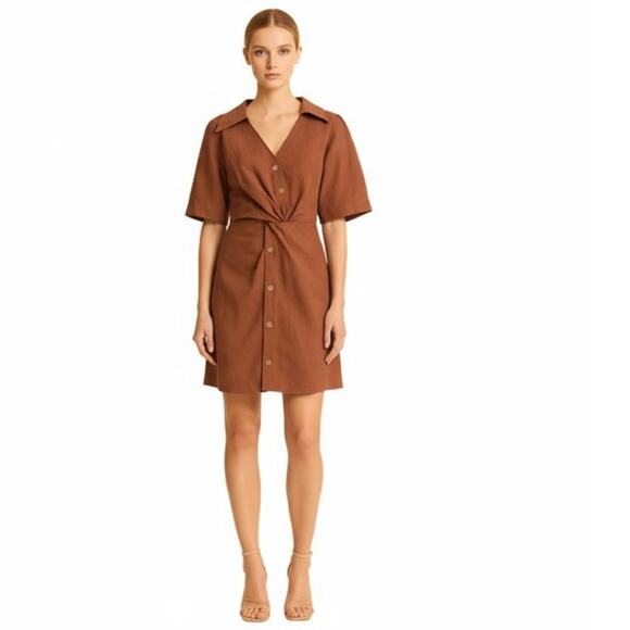 Nanushka Taiga Linen Mini Dress Small Brown NEW - Picture 2 of 9
